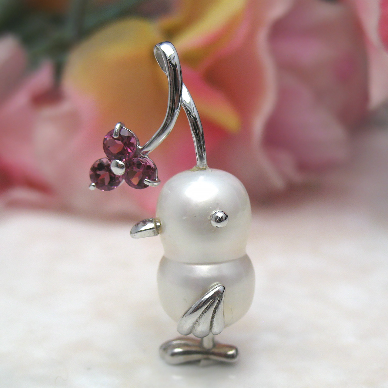 K18WG チーウー&ピンクトルマリンペンダント 翔平クン