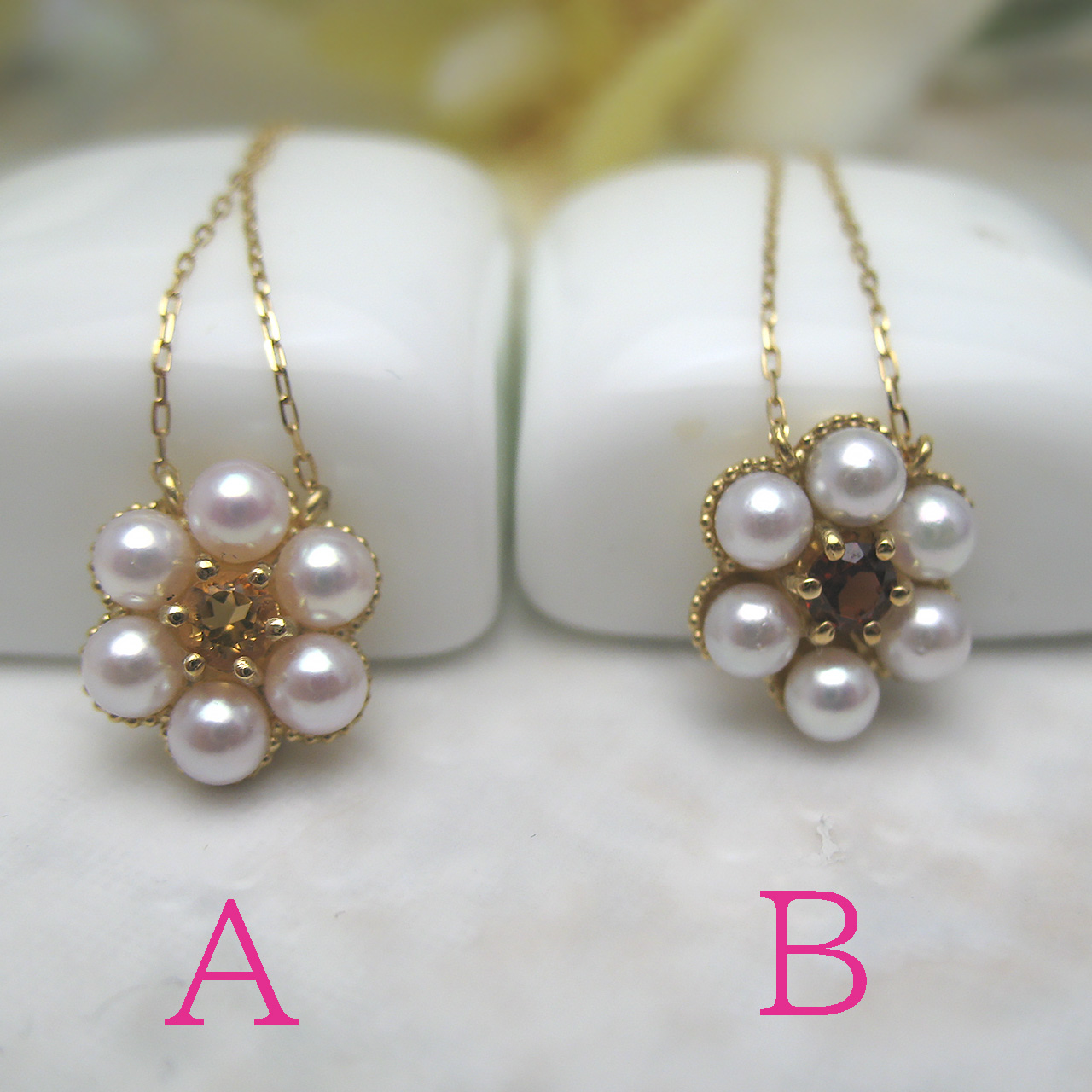 K18あこや&色石ペンダント チェーン付き TK-13444・TK-13532