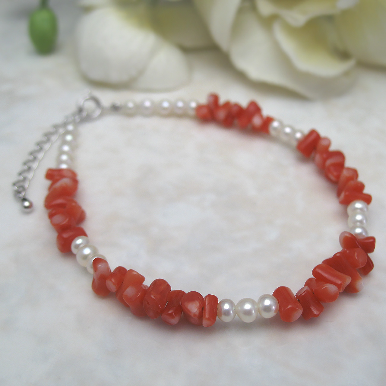 fromseaオリジナル 珊瑚&淡水真珠ブレスSV