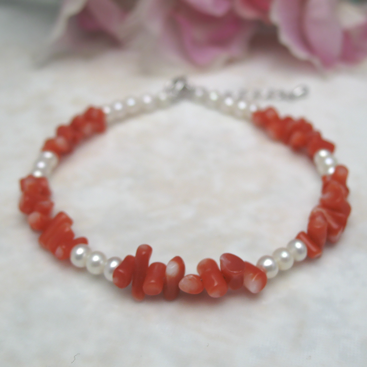 fromseaオリジナル 珊瑚＆淡水真珠ブレスSV - 画像 (5)