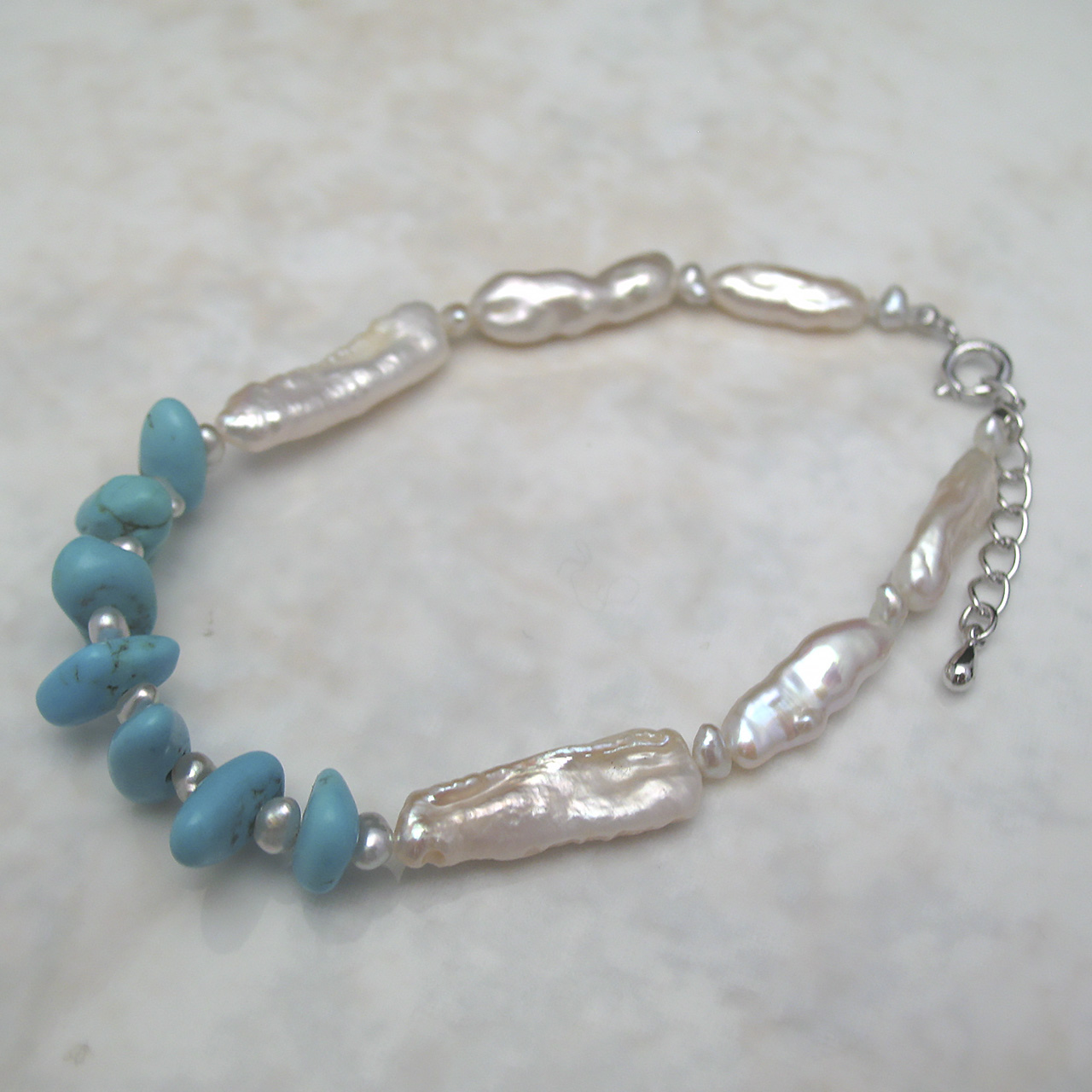 あこやケシ＆淡水真珠&トルコブレスレットSV - 画像 (2)