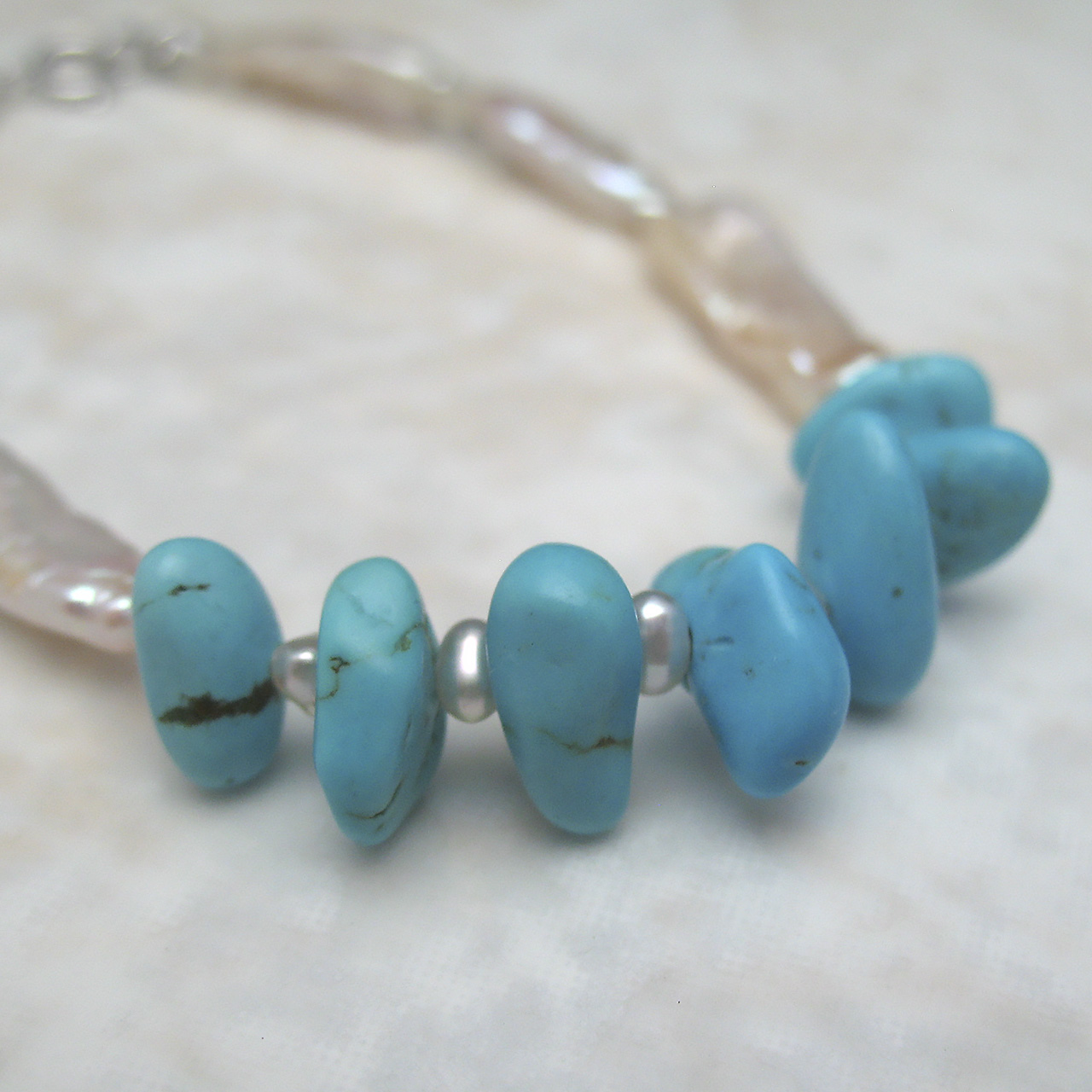 あこやケシ＆淡水真珠&トルコブレスレットSV - 画像 (3)