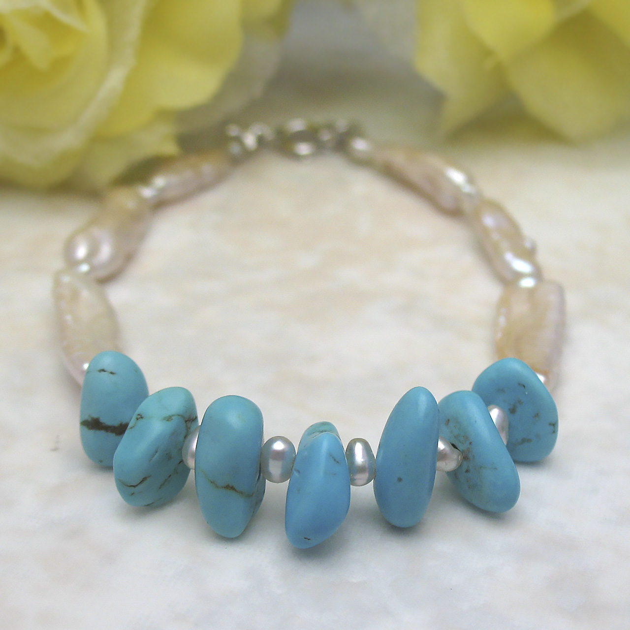 あこやケシ＆淡水真珠&トルコブレスレットSV - 画像 (5)