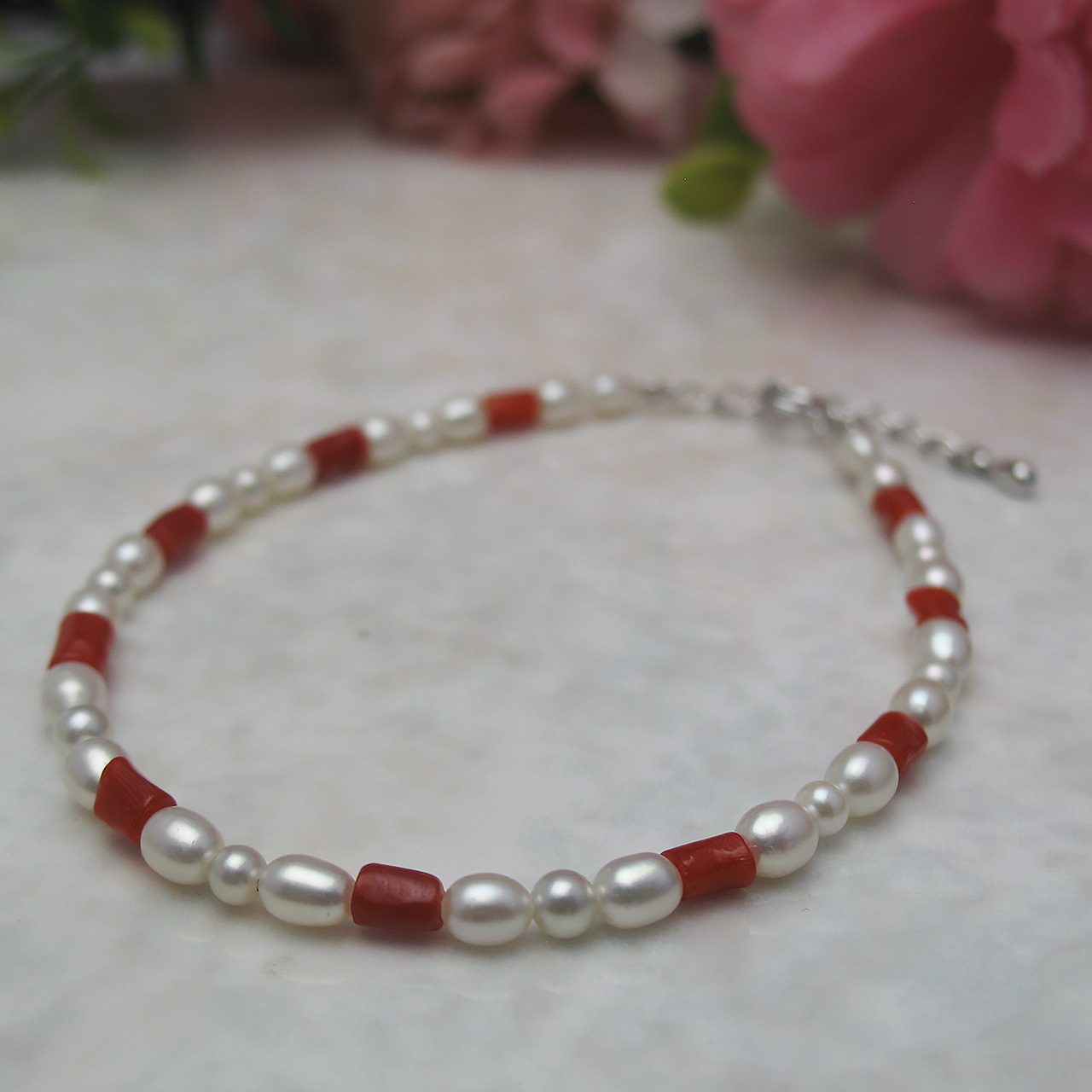 fromseaオリジナル 珊瑚＆淡水真珠ブレスSV - 画像 (4)