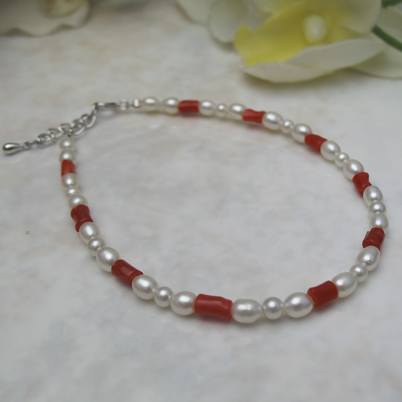 fromseaオリジナル 珊瑚&淡水真珠ブレスSV