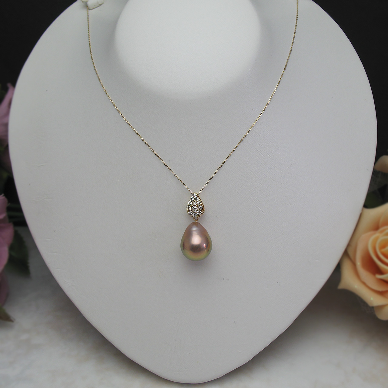 K18 有核淡水ダイヤペンダント - 画像 (2)