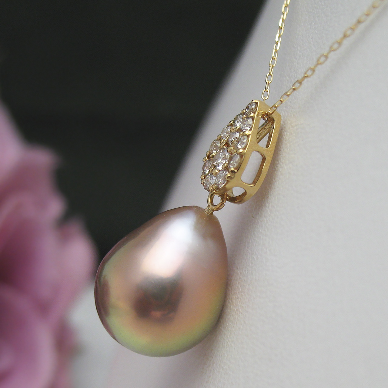 K18 有核淡水ダイヤペンダント - 画像 (4)