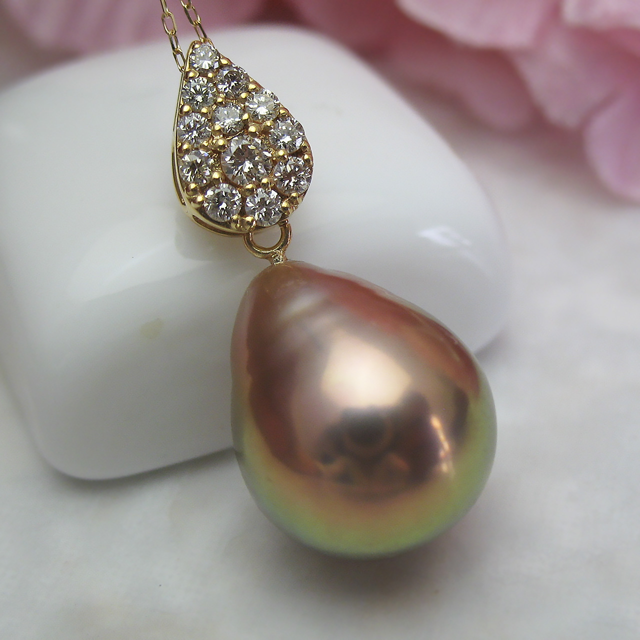 K18 有核淡水ダイヤペンダント