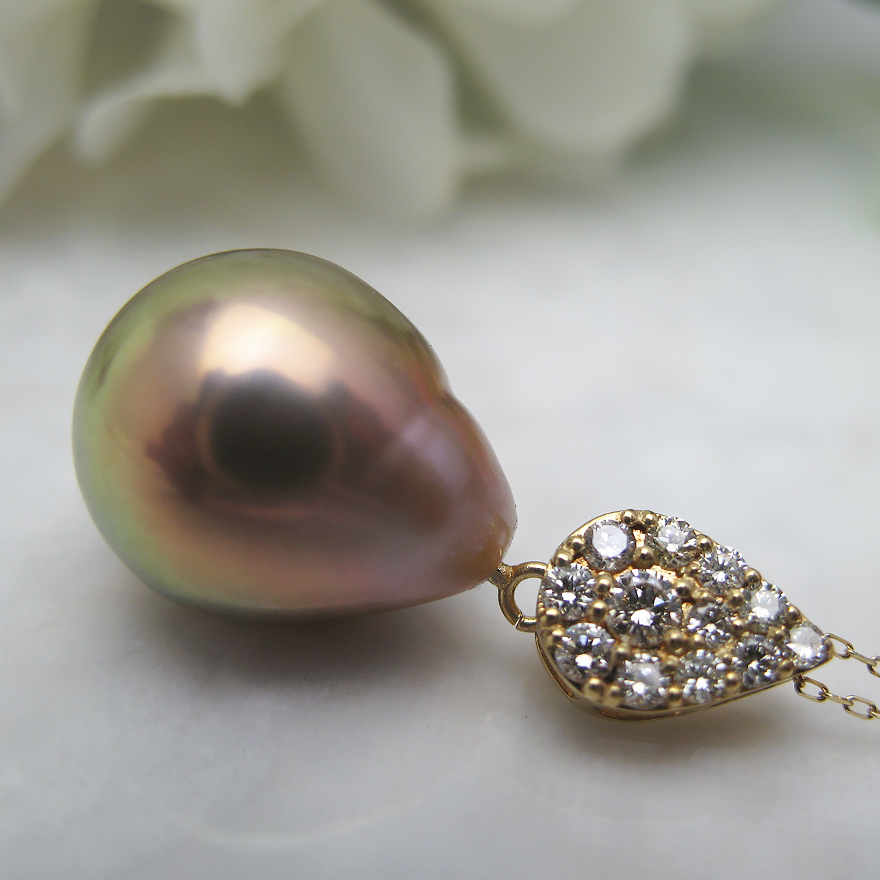 K18 有核淡水ダイヤペンダント - 画像 (5)