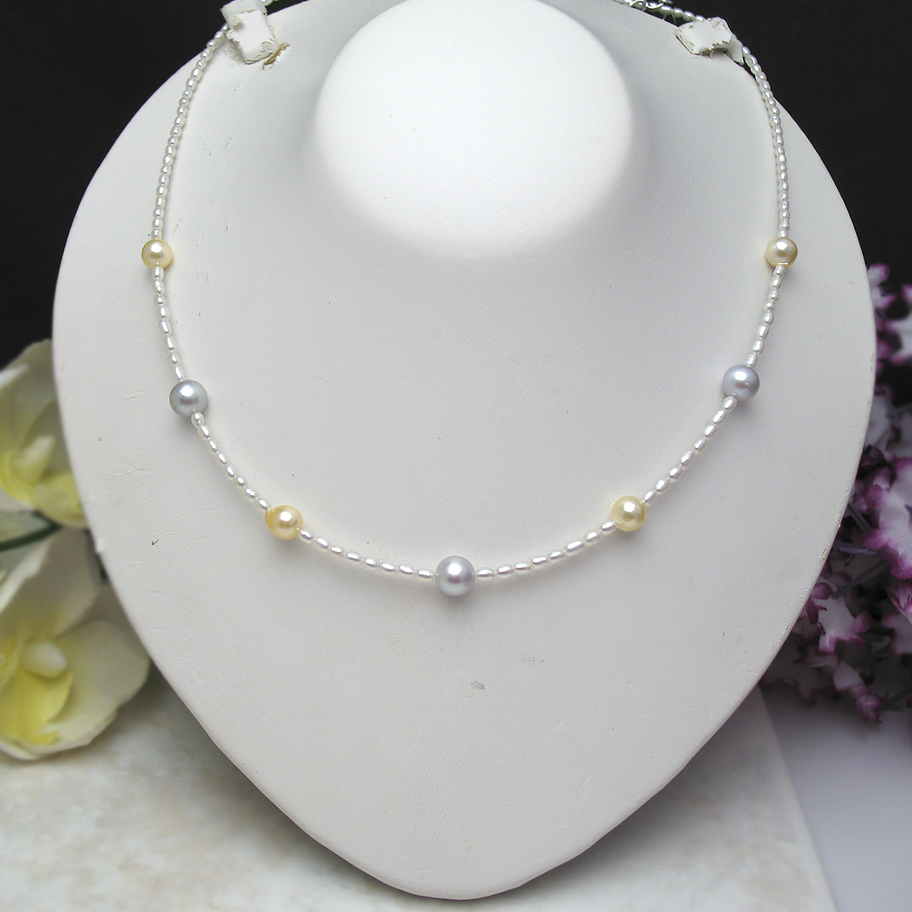 あこや＆ 淡水真珠 ステーションネックレス - 画像 (2)