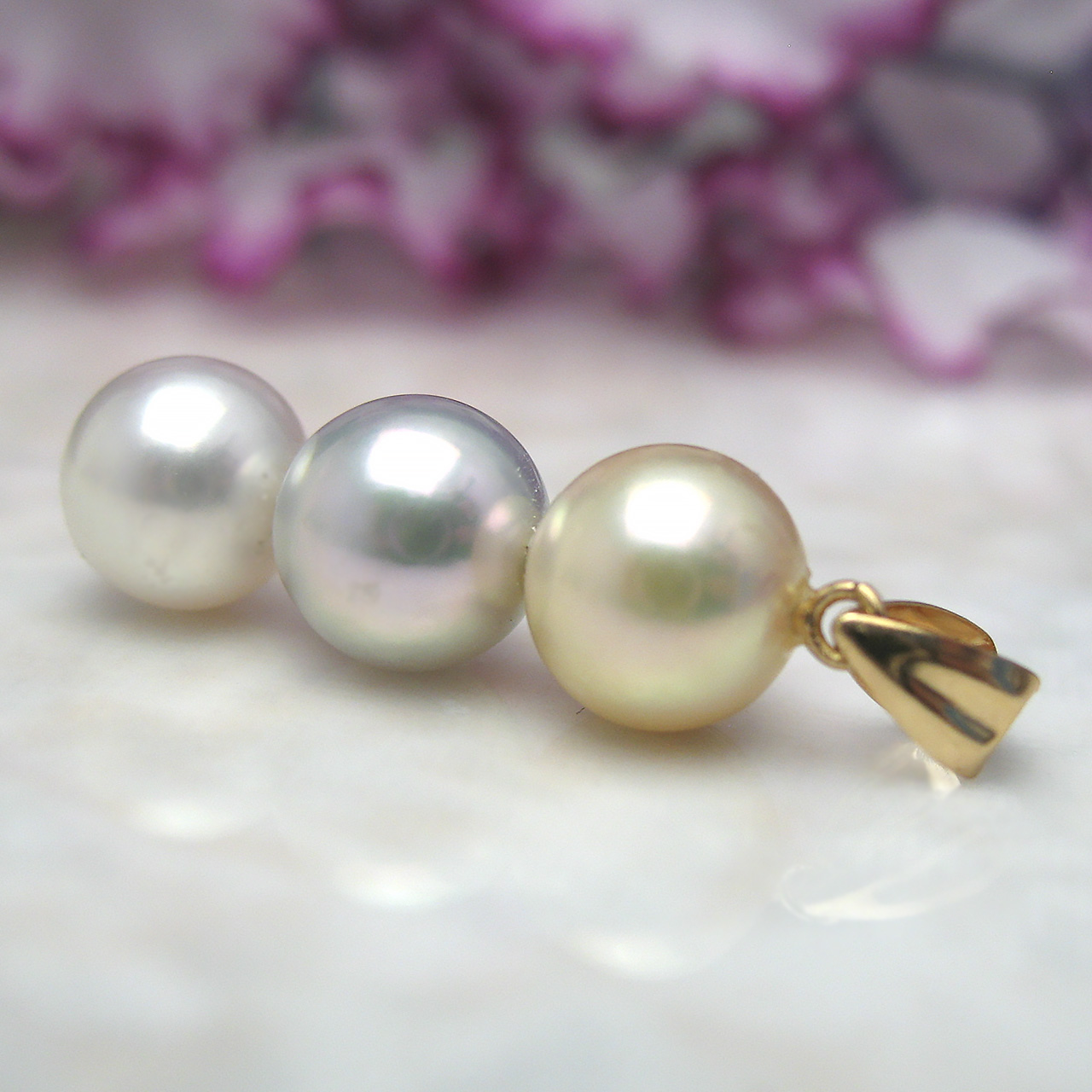 K18あこや真珠３つ珠ペンダント - 画像 (6)