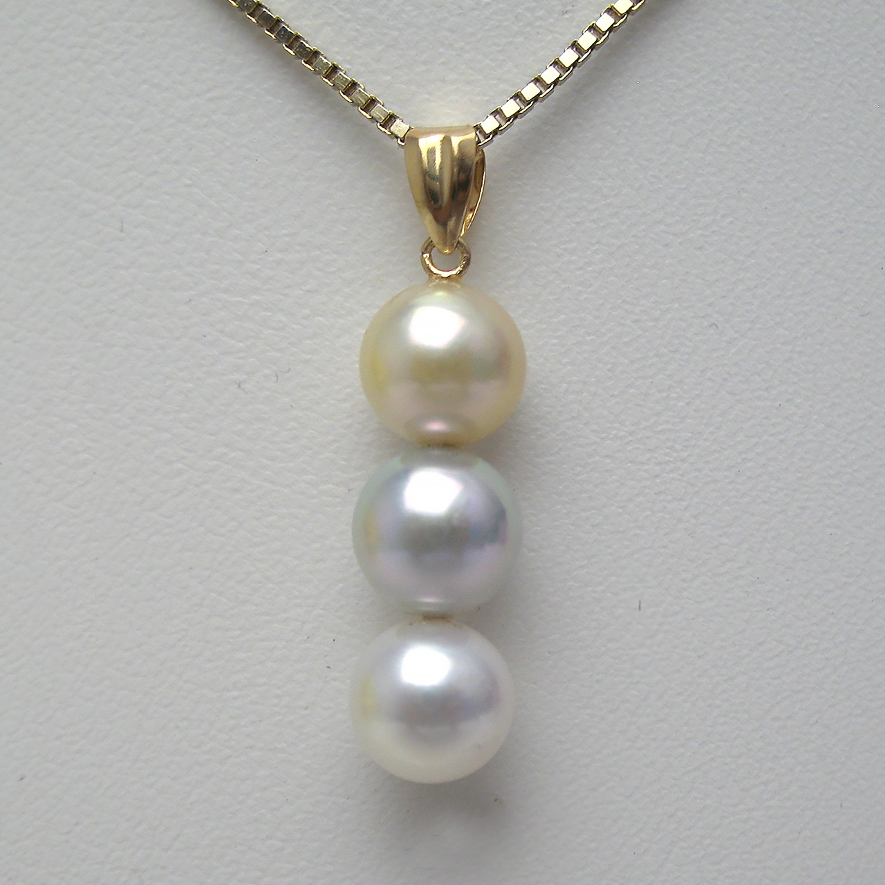 K18あこや真珠３つ珠ペンダント - 画像 (3)