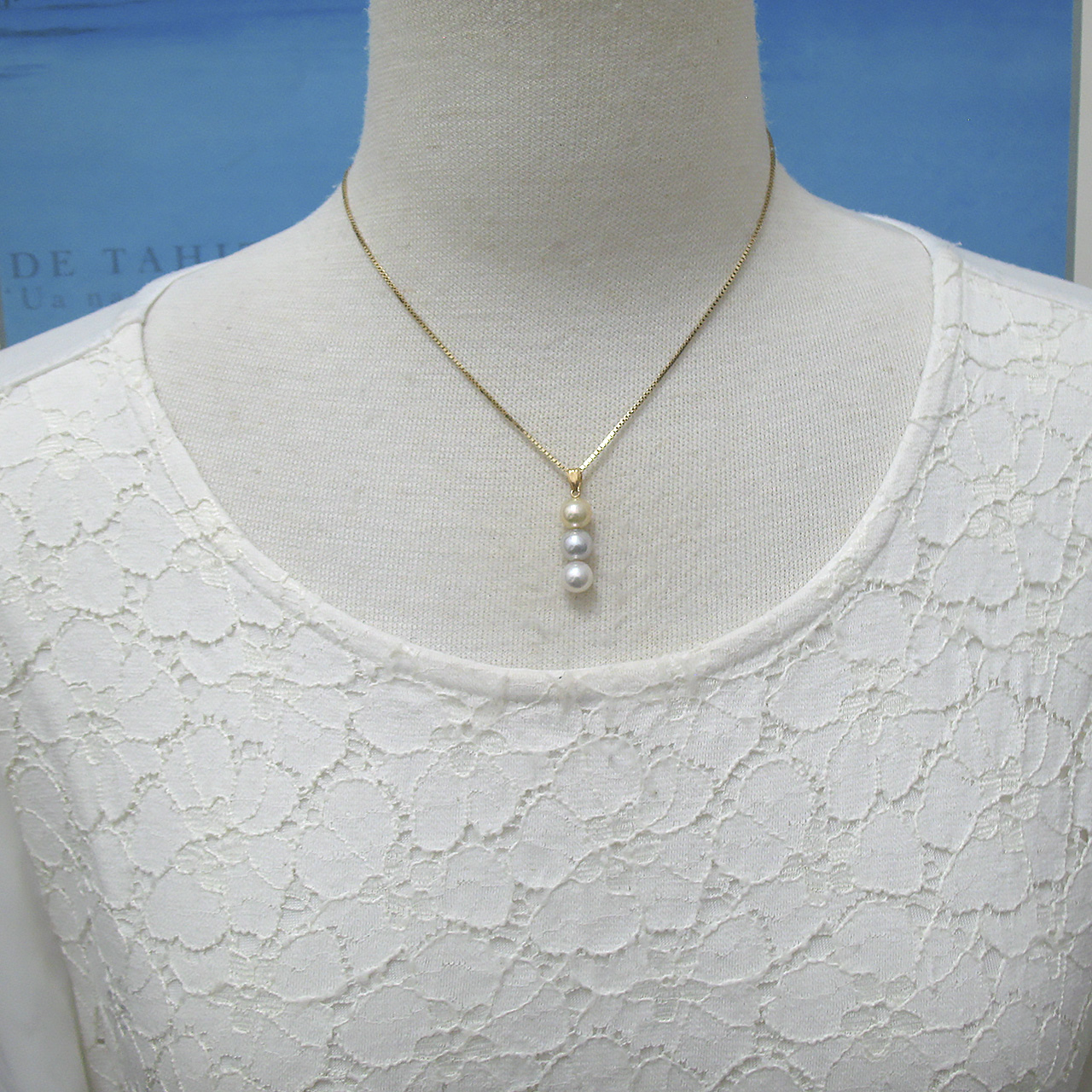 K18あこや真珠３つ珠ペンダント - 画像 (7)