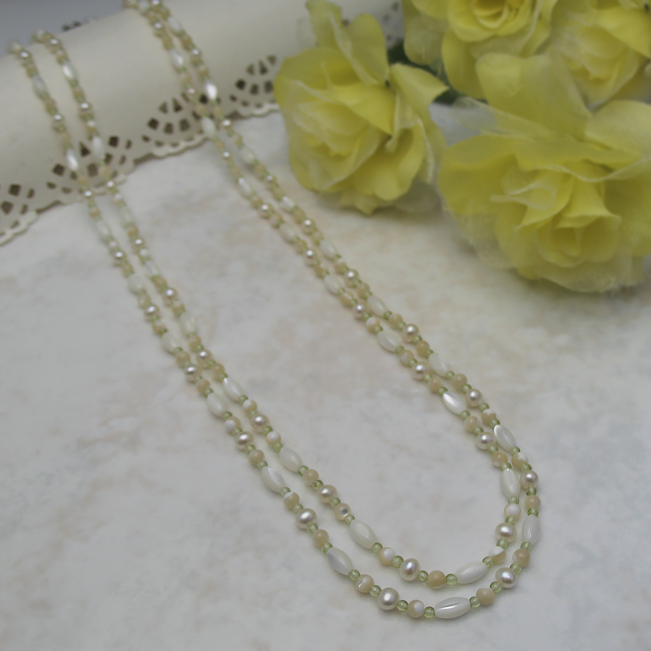淡水真珠&シェル・ペリドットネックレス S507-1