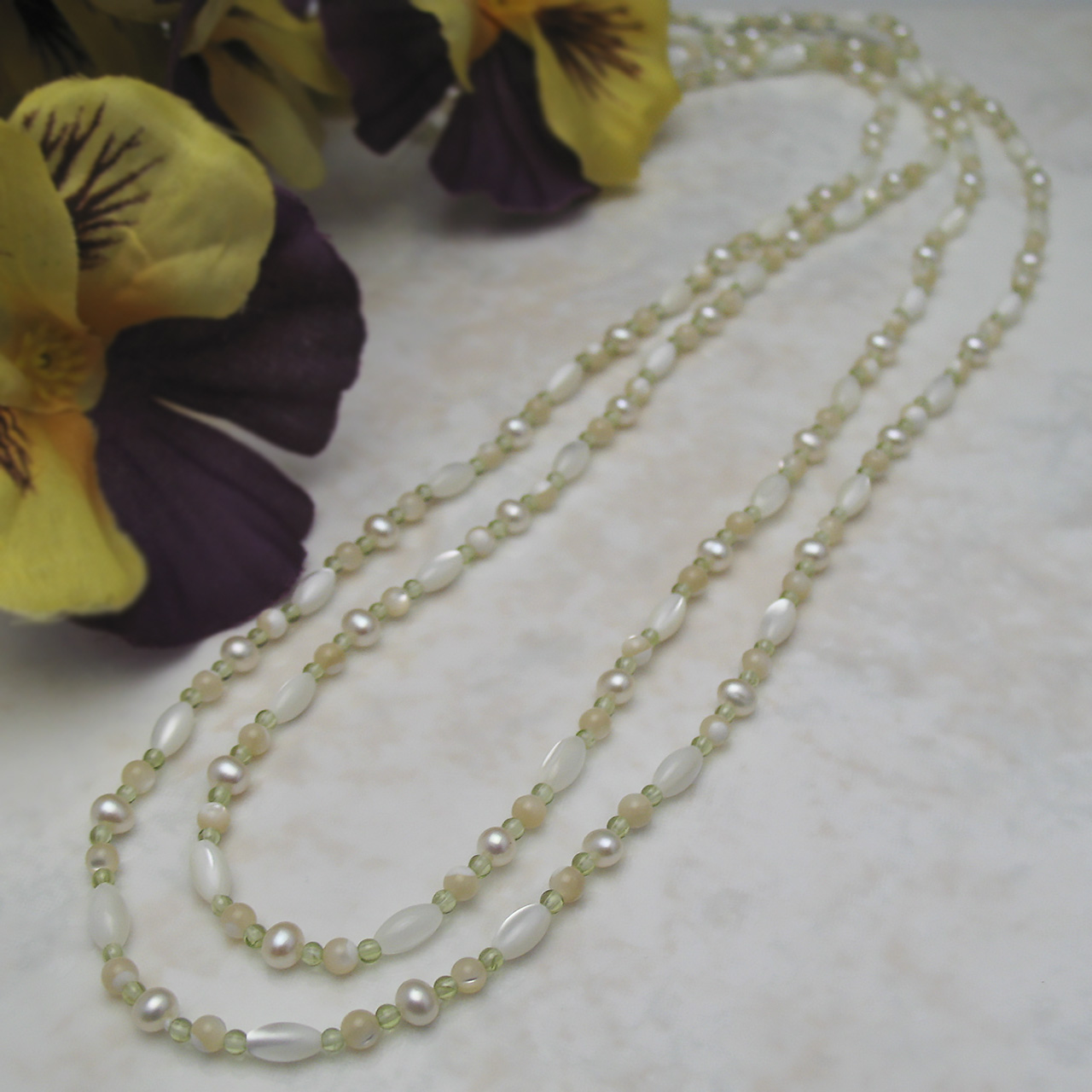 淡水真珠＆シェル・ペリドットネックレス　S507-1 - 画像 (6)