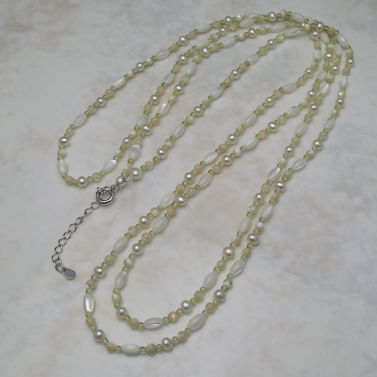 淡水真珠＆シェル・ペリドットネックレス　S507-1 - 画像 (2)