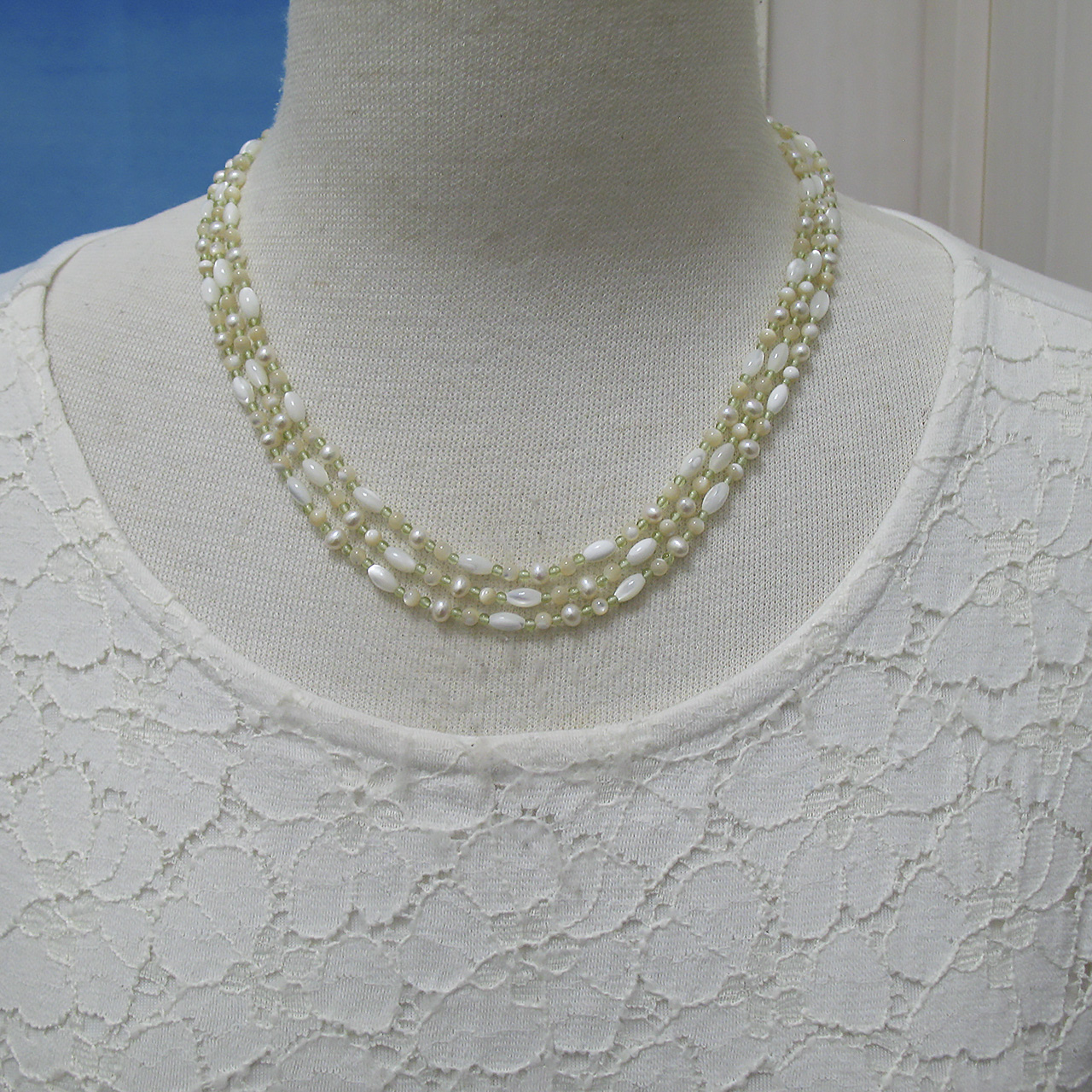 淡水真珠＆シェル・ペリドットネックレス　S507-1 - 画像 (3)