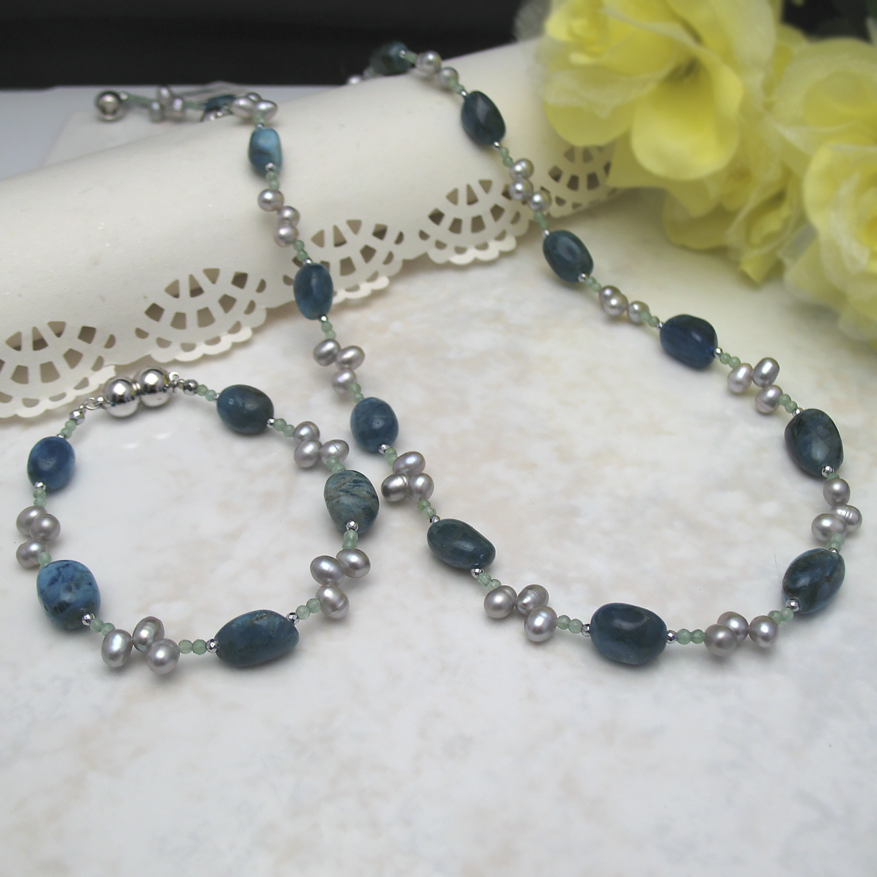 淡水真珠&アパタイト・アベンチュリンコンバーチブルネックレス N509-2