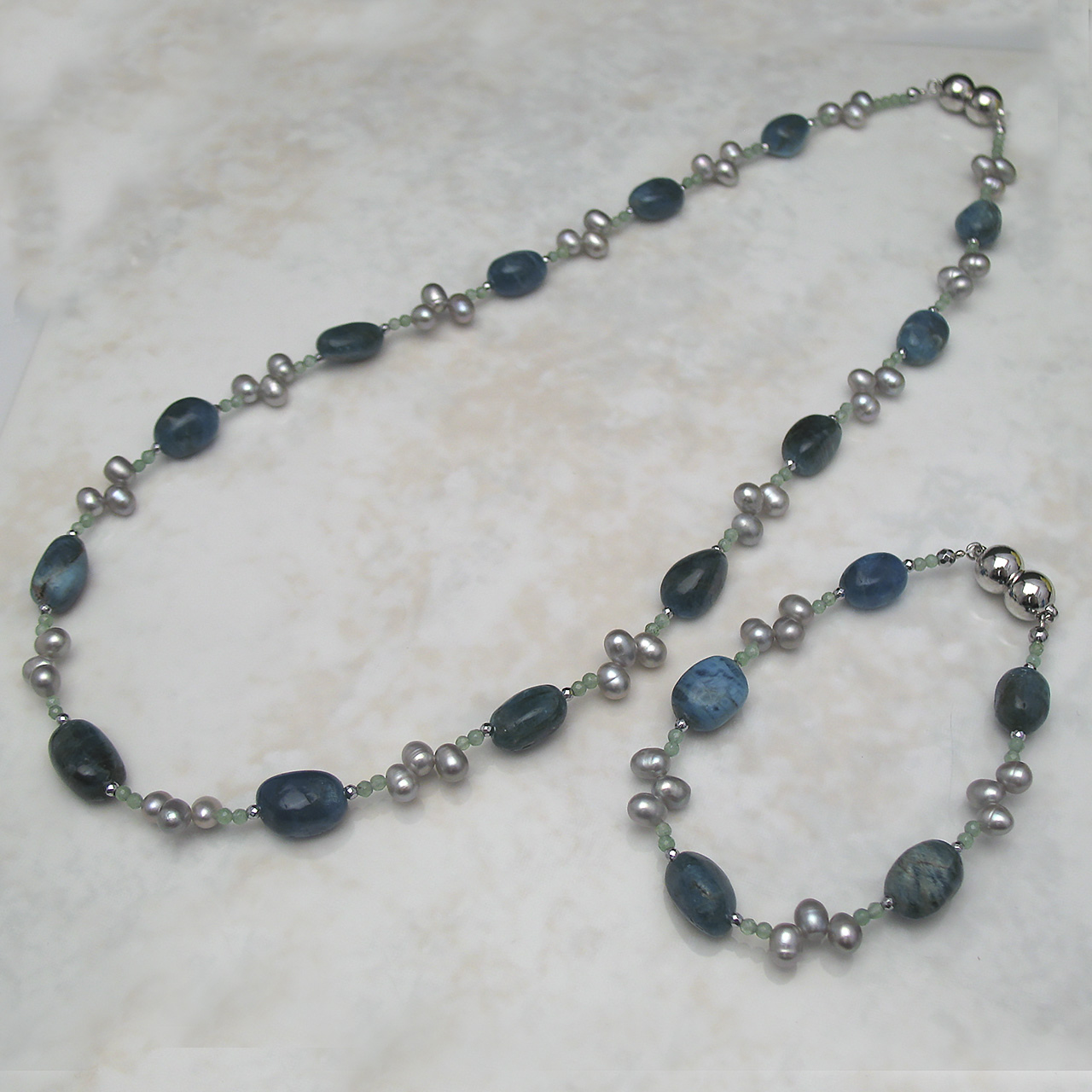 淡水真珠&アパタイト・アベンチュリンコンバーチブルネックレス　N509-2 - 画像 (2)