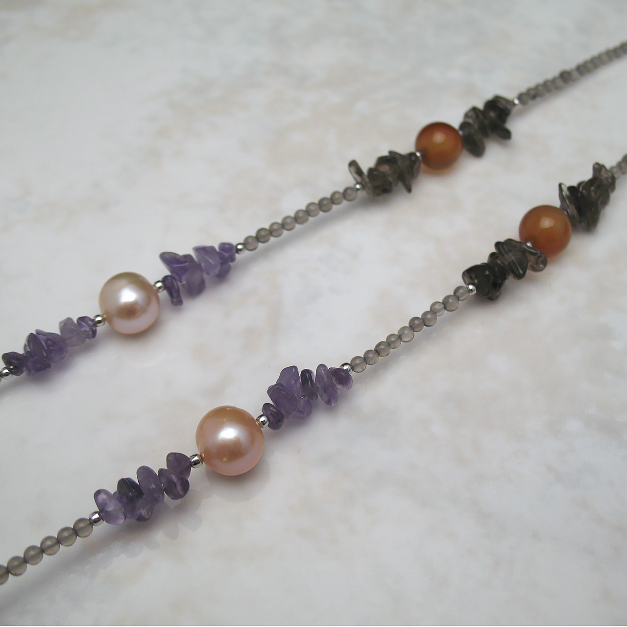 淡水&アメジスト・カーネリアンロングネックレス　K805-1 - 画像 (3)