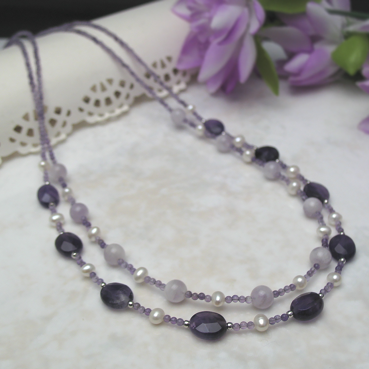 淡水真珠&アメジストネックレス N818-3