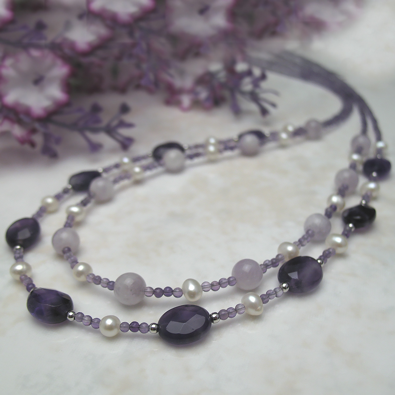 淡水真珠&アメジストネックレス　N818-3 - 画像 (5)