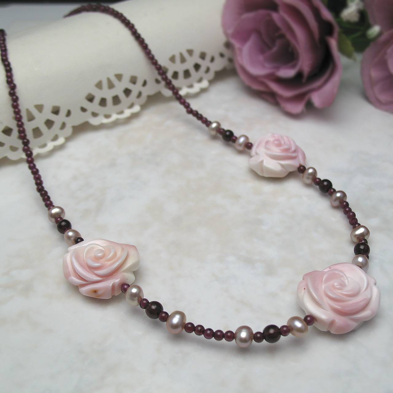 淡水 &貝細工ネックレス 24-282B