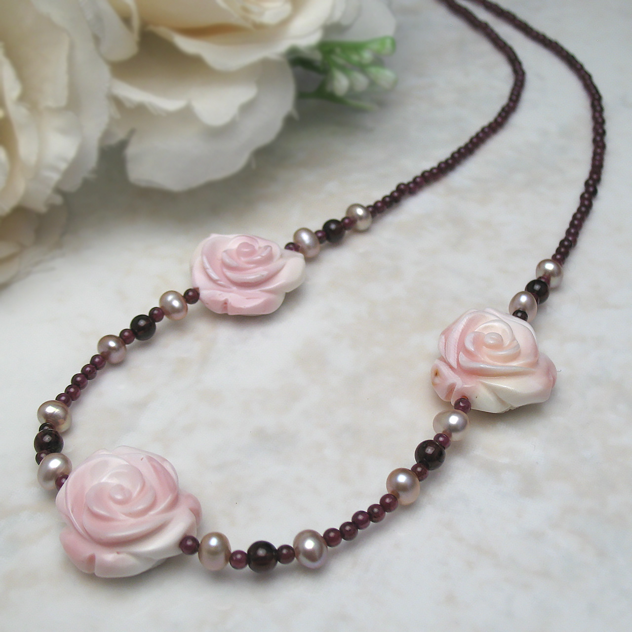 淡水 ＆貝細工ネックレス 　24-282B - 画像 (6)