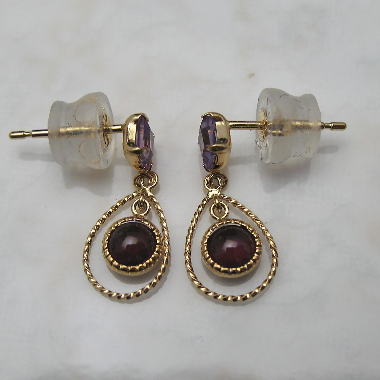 K18カラーストーンピアス　 ロードライトガーネット＆アメジスト - 画像 (5)