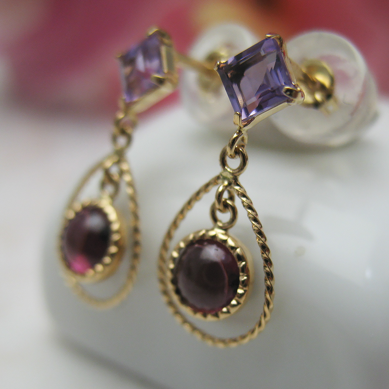 K18カラーストーンピアス　 ロードライトガーネット＆アメジスト - 画像 (6)