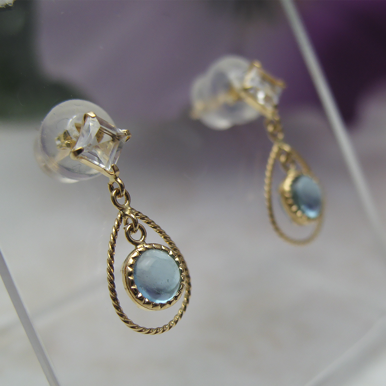 K18カラーストーンピアス ブルートパーズ&ホワイトトパーズ