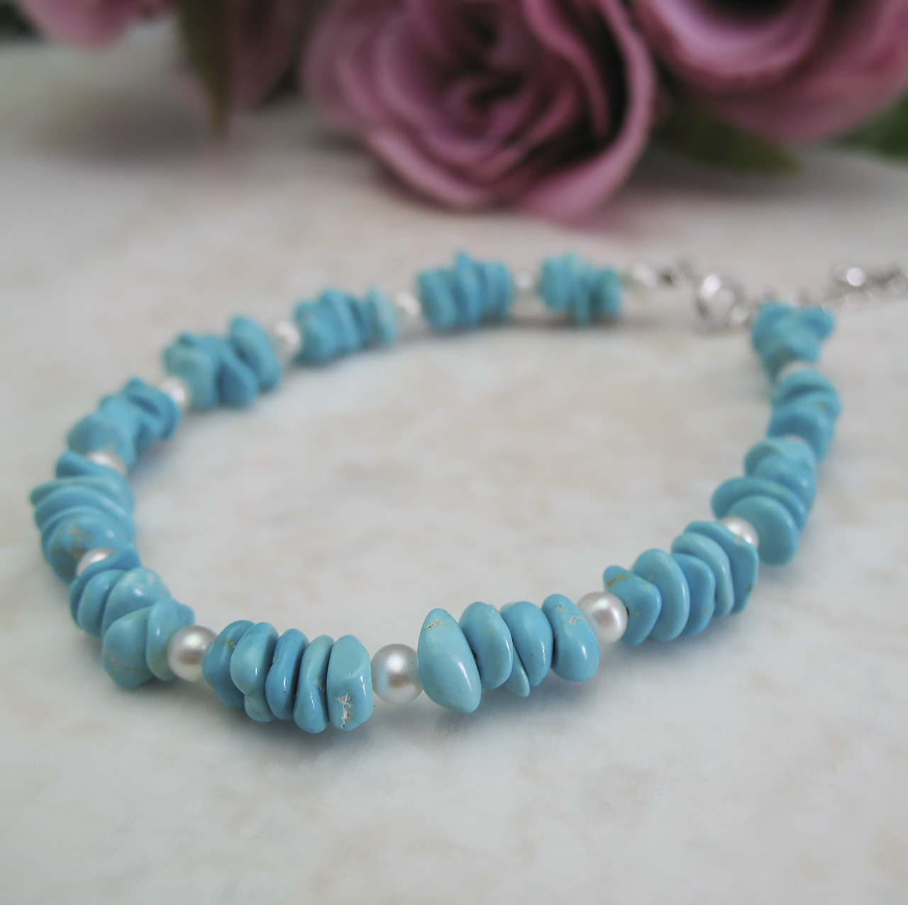 淡水真珠&トルコブレスレットSV ネコポス発送商品