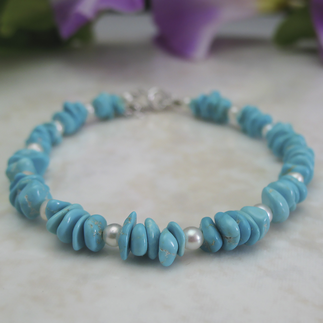 淡水真珠&トルコブレスレットSV　ネコポス発送商品 - 画像 (4)