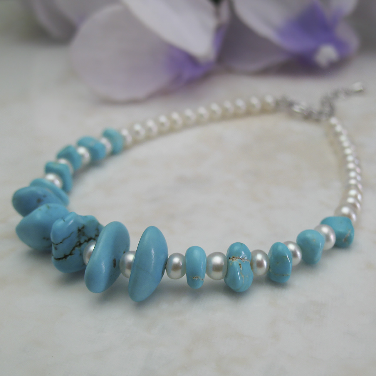 淡水真珠&トルコブレスレットSV ネコポス発送商品