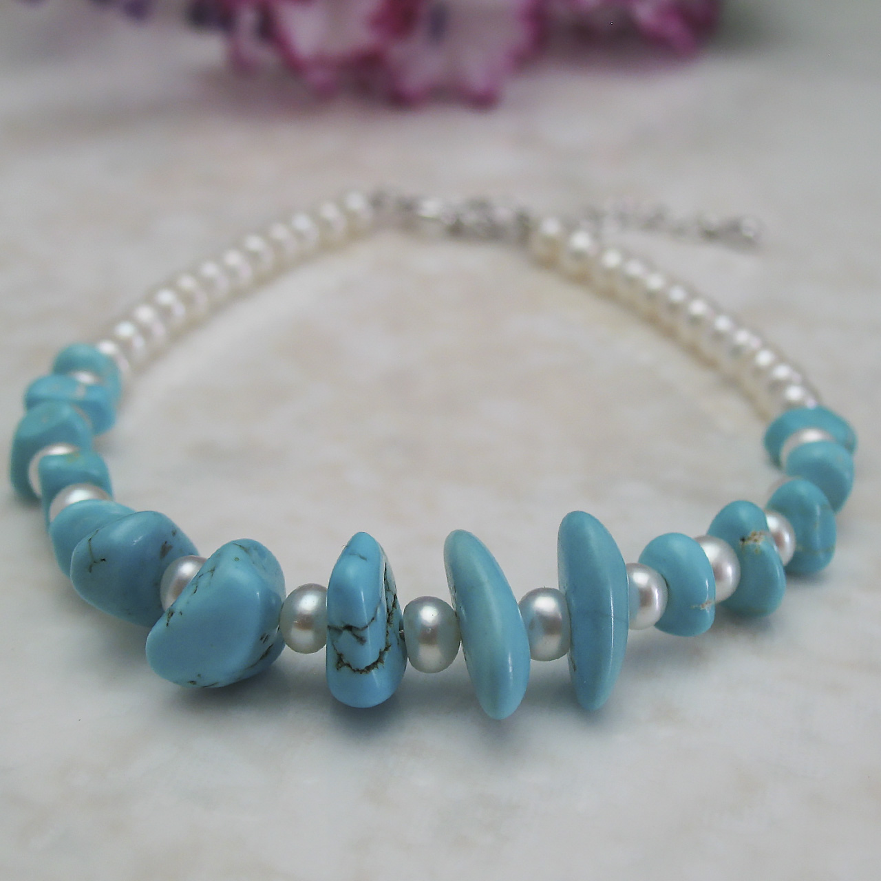 淡水真珠&トルコブレスレットSV　ネコポス発送商品 - 画像 (5)