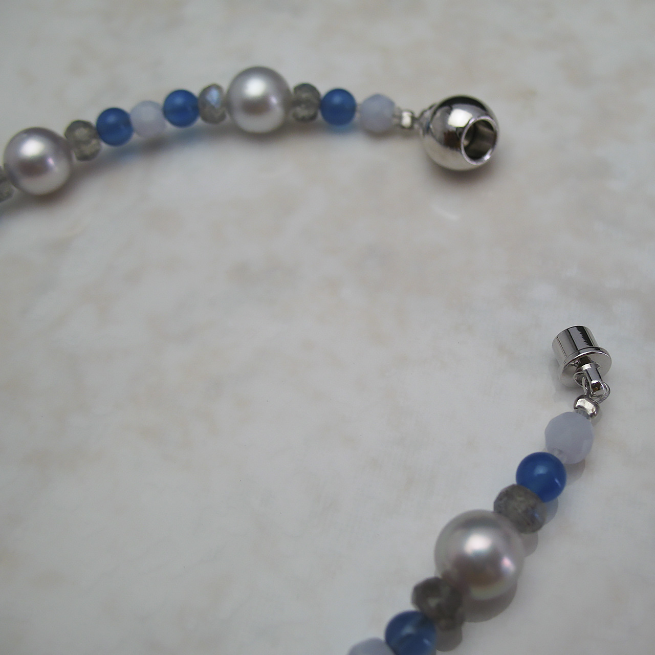 「マリンちゃん」あこや&メノウ・カルセドニー・ラブラドブレスレットSV　ネコポス発送商品 - 画像 (4)