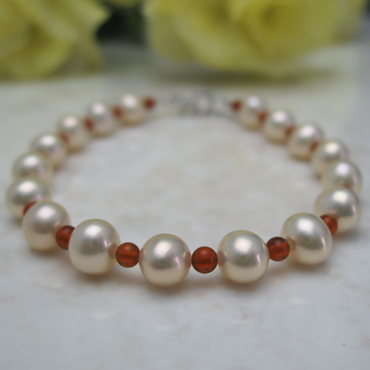 琥珀＆淡水真珠ブレスSV　ネコポス発送商品 - 画像 (4)