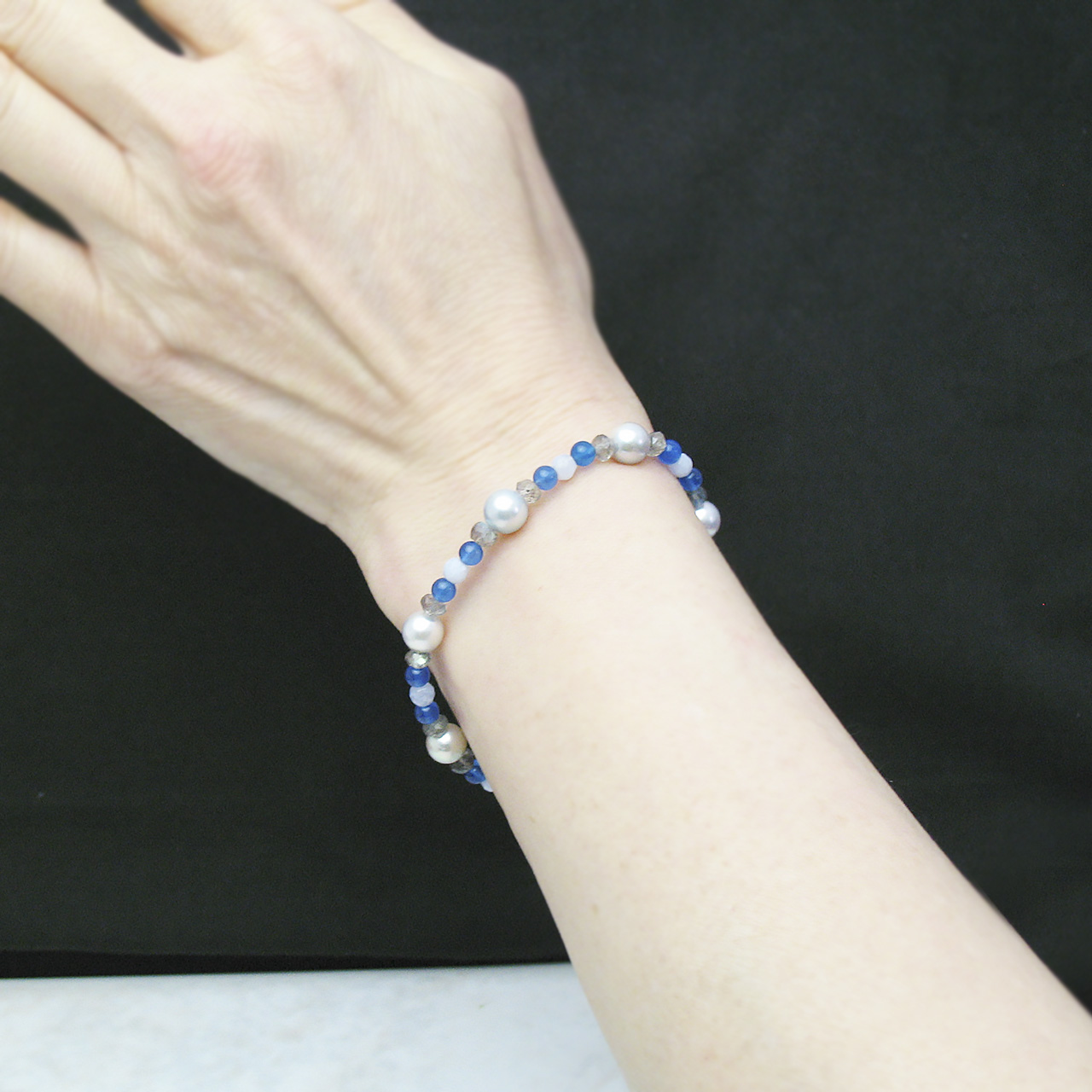 「マリンちゃん」あこや&メノウ・カルセドニー・ラブラドブレスレットSV　ネコポス発送商品 - 画像 (6)