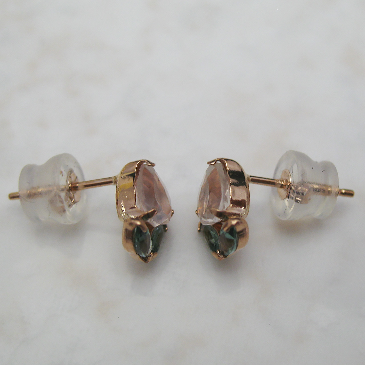 K18PG　ローズクォーツ&グリーンクォーツ桃ピアス　PE-2340 - 画像 (4)