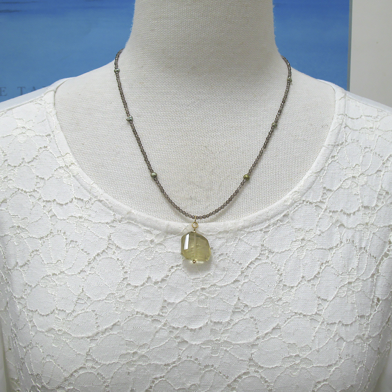 レモンクォーツ・スモーキークォーツ&淡水真珠ネックレス　24-279F - 画像 (6)