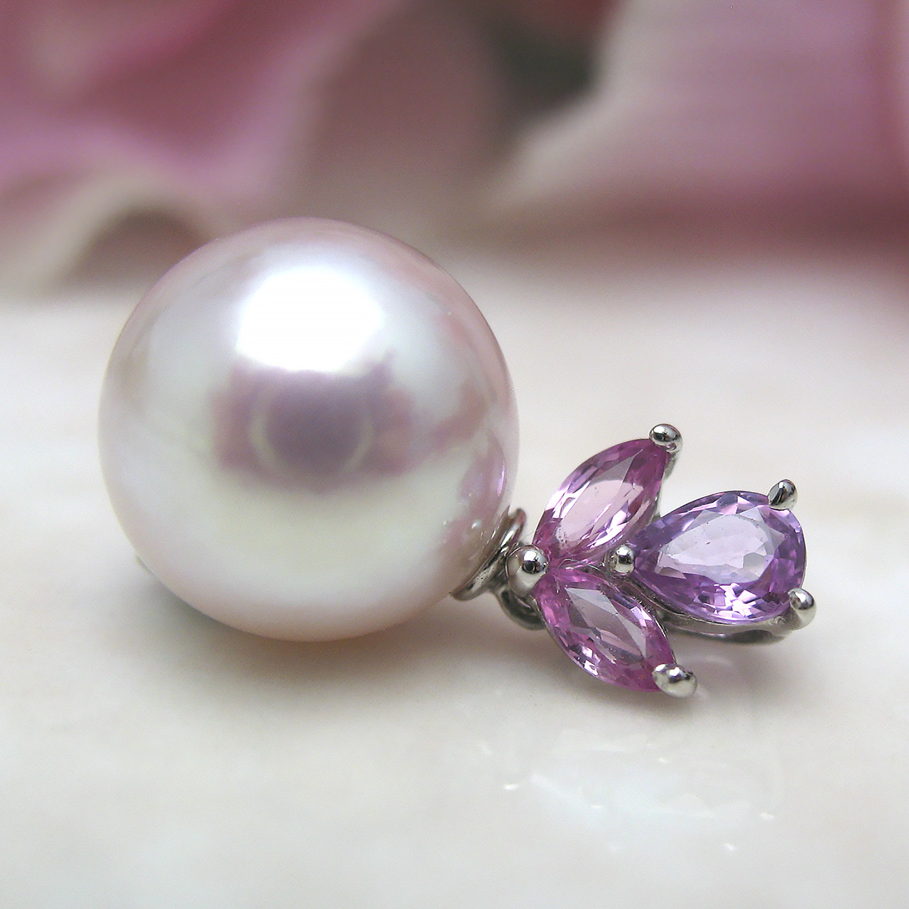 Pt900あこや真珠&ピンクサファイアペンダントトップ - 画像 (5)