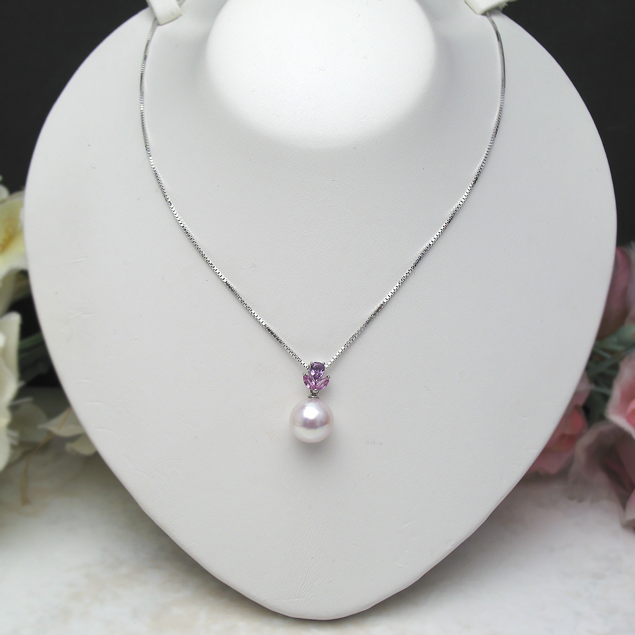 Pt900あこや真珠&ピンクサファイアペンダントトップ - 画像 (2)