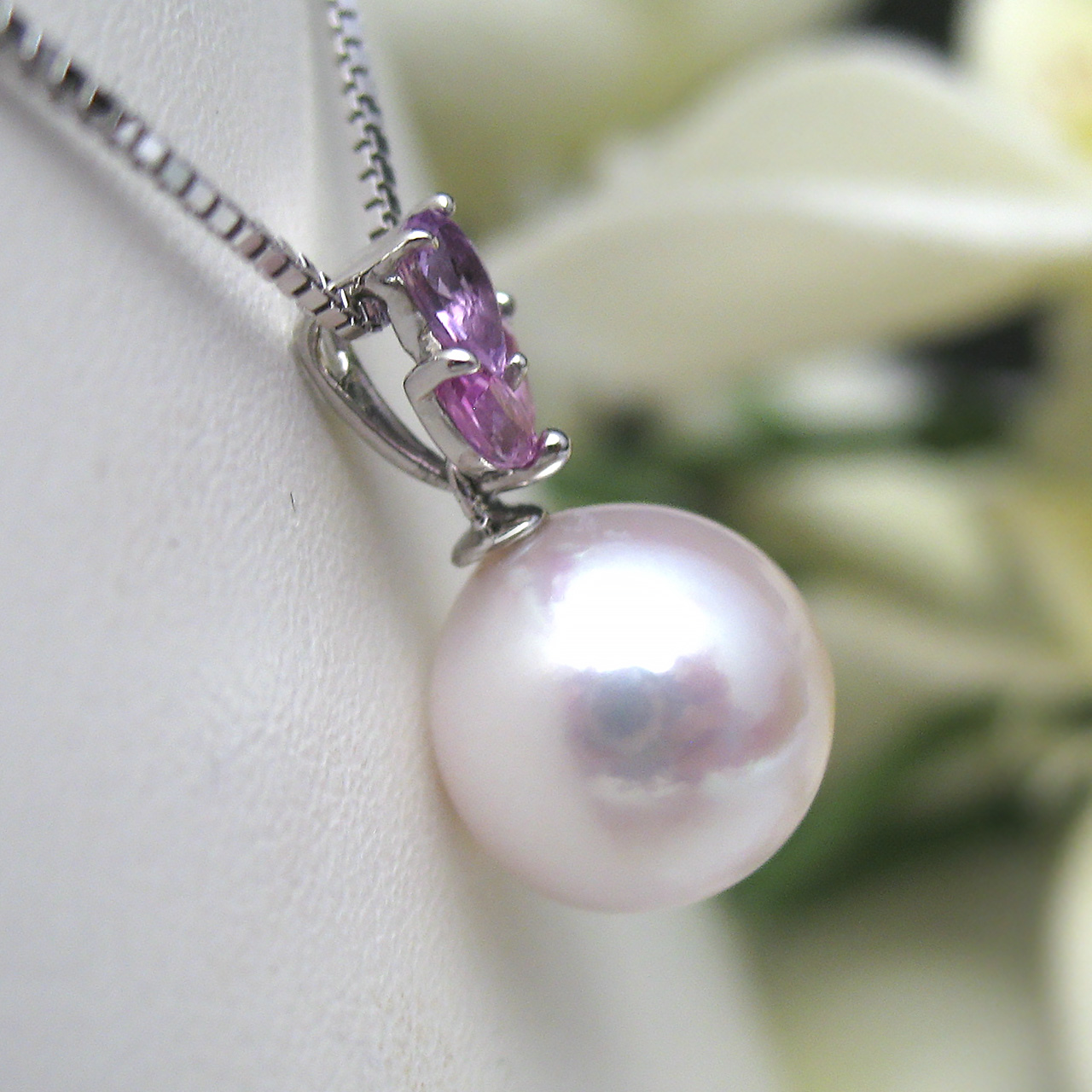 Pt900あこや真珠&ピンクサファイアペンダントトップ - 画像 (4)