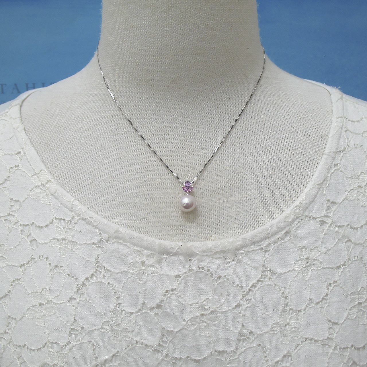 Pt900あこや真珠&ピンクサファイアペンダントトップ - 画像 (6)