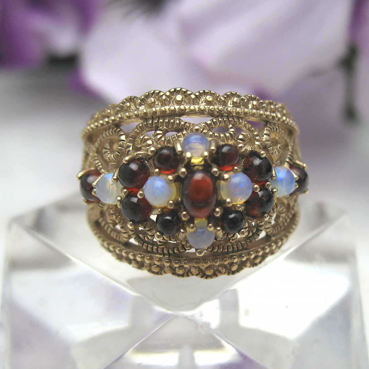 ヴィクトリアン アンティーク調 K10ガーネット＆オパールリング - 画像 (5)