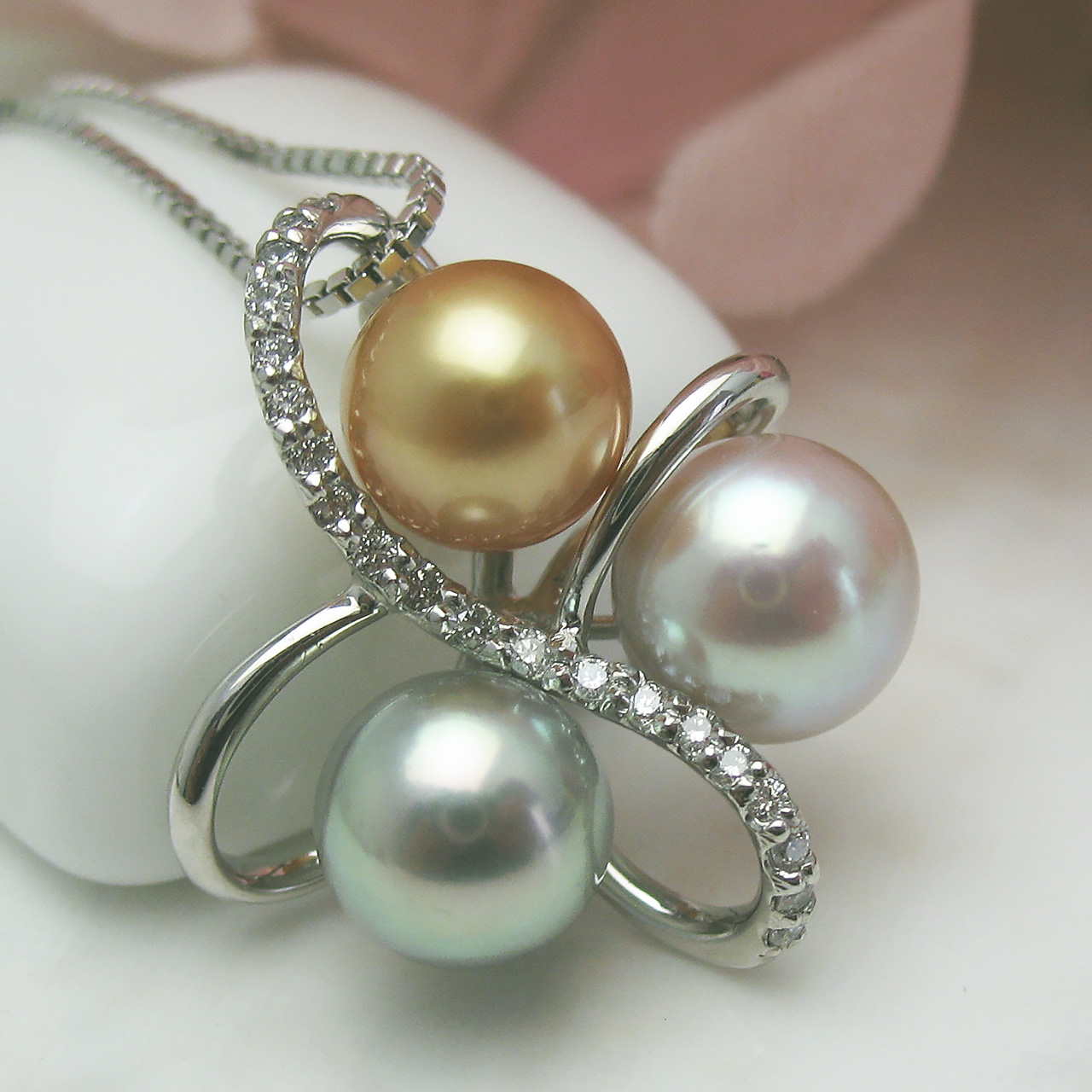 Pt南洋金色&あこや真珠ペンダント Y148-0