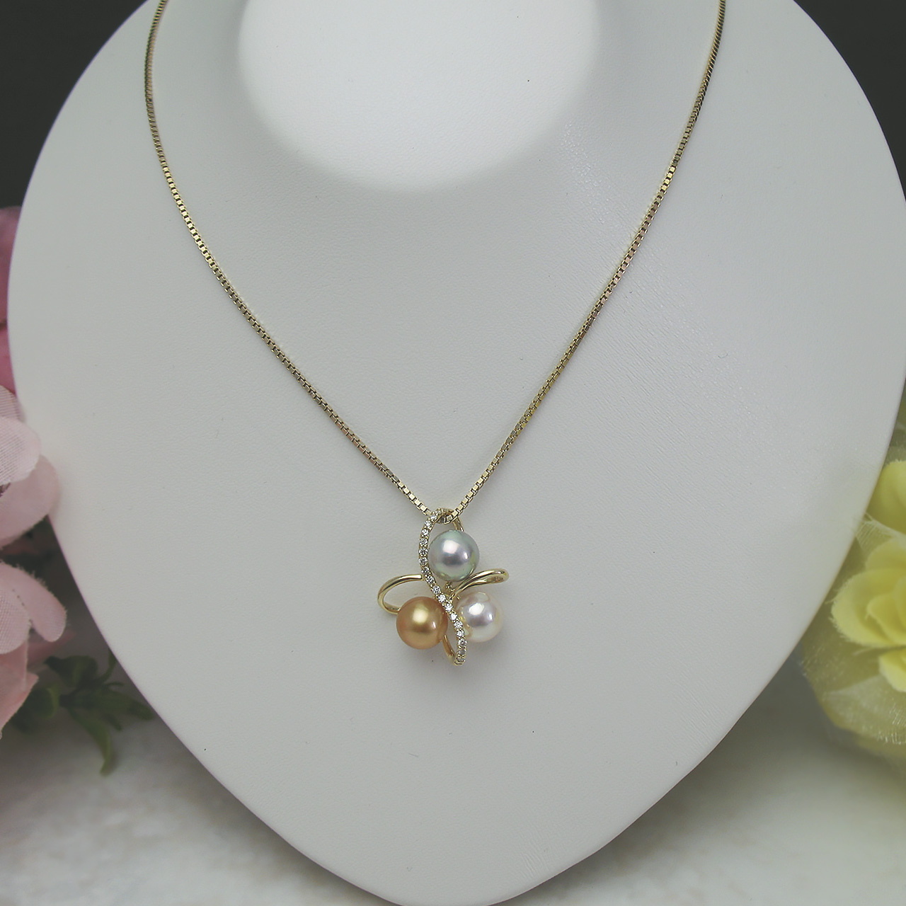 K18南洋金色&あこや真珠ペンダント Y155-0 - 画像 (2)