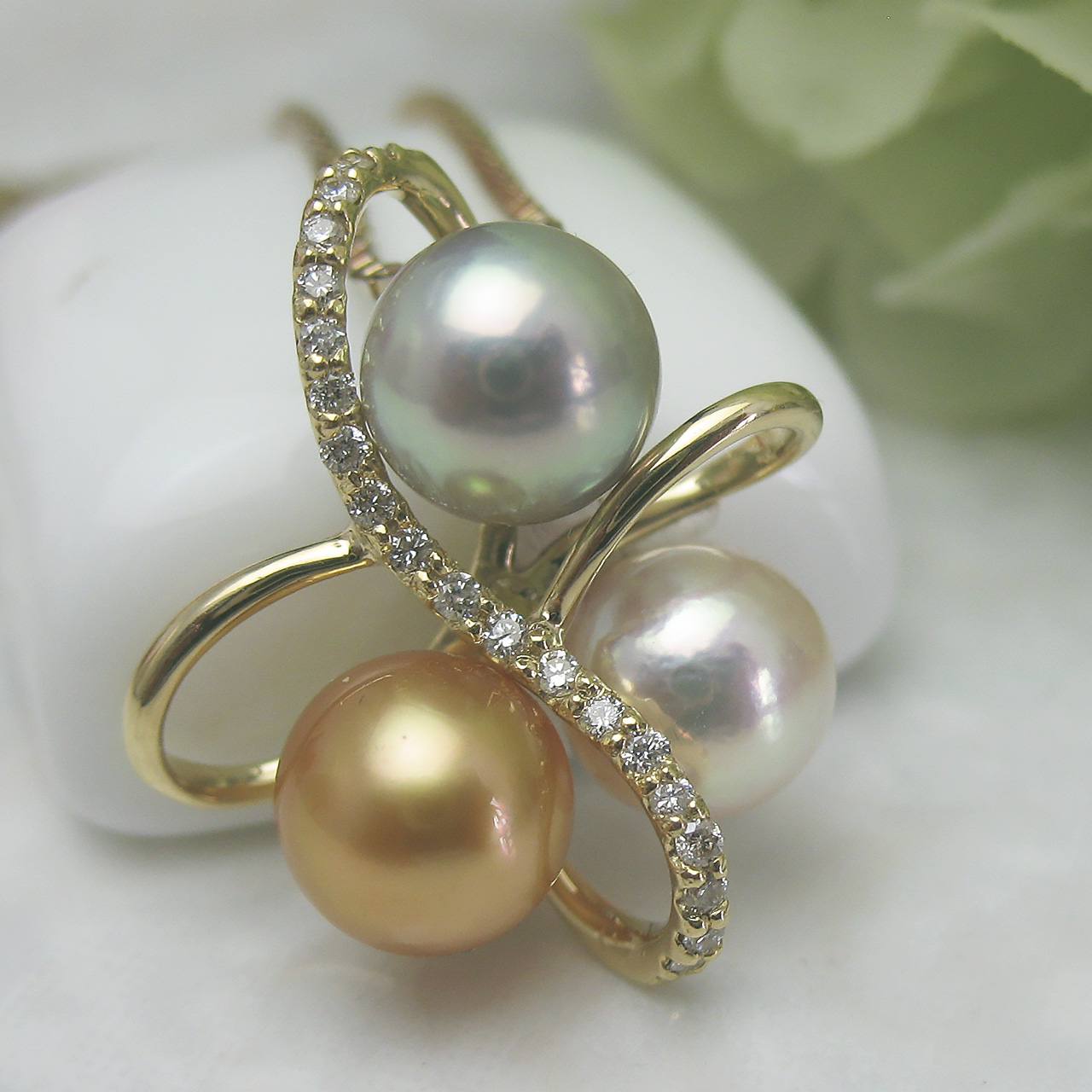 K18南洋金色&あこや真珠ペンダント Y155-0