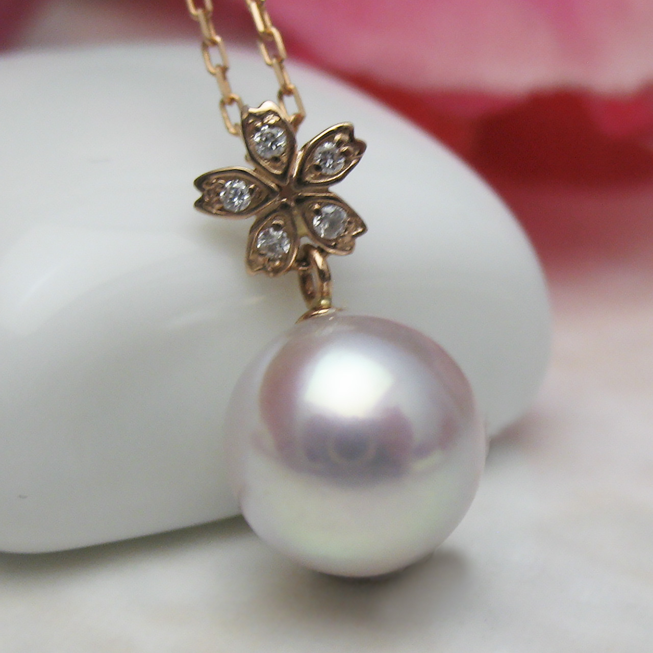 K18PGあこや真珠&ダイヤペンダント