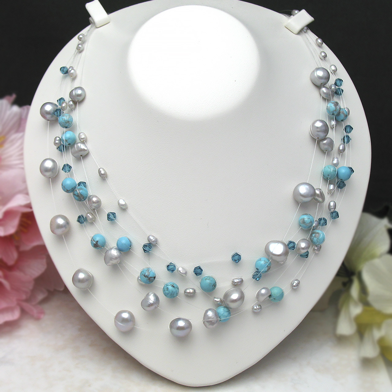 淡水エアパール ステーションネックレス 8連 25-020E - 画像 (2)